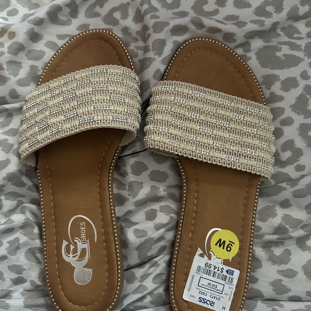 Beaded Cream Braided Slide Sandals - Women